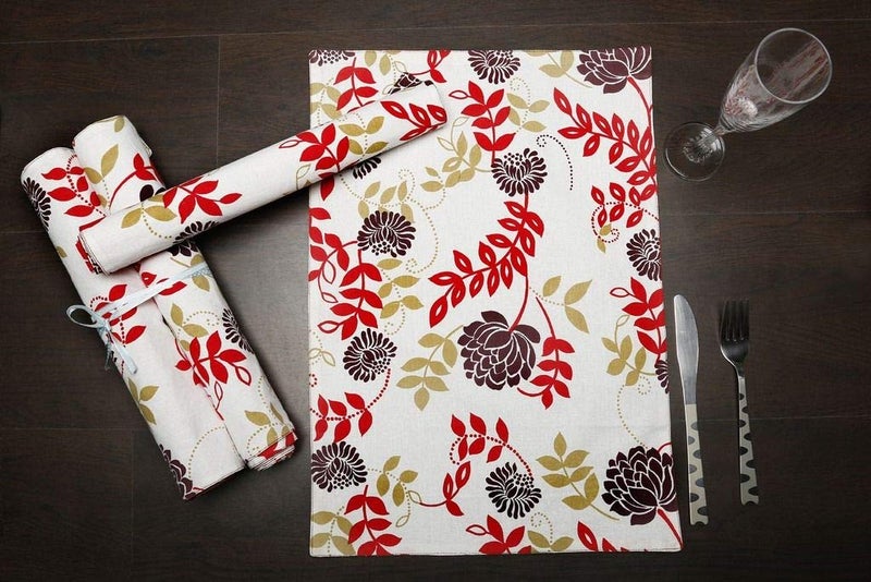 Dekor World Polyester Blend Floral Printed Table Cover with Place Mat & Napkin - Brown, 25 Piece - Image 5