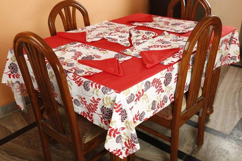 Dekor World Polyester Blend Floral Printed Table Cover with Place Mat & Napkin - Brown, 25 Piece - Image 2