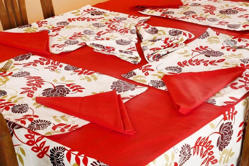 Dekor World Polyester Blend Floral Printed Table Cover with Place Mat & Napkin - Brown, 25 Piece - Image 3
