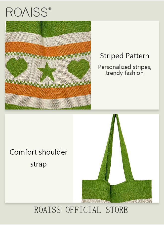 roaiss - Ladies Crochet Bag Women Heart and Star Knitted Shoulder Bag Beach Handbags Aesthetic Tote Bag Hobo Crochet Bag - Image 1