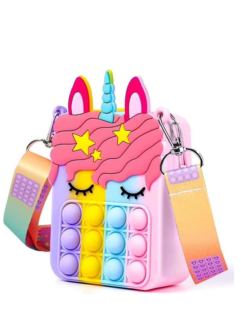 Y&D Colorful Unicorn Shoulder Bag Fidget Toys Pop-in-It Crossbody Handbag for Women Girls Push Bubble Sensory Pop Toy Bag, Silicone Small Purse Relieve Stress Relief - Image 1