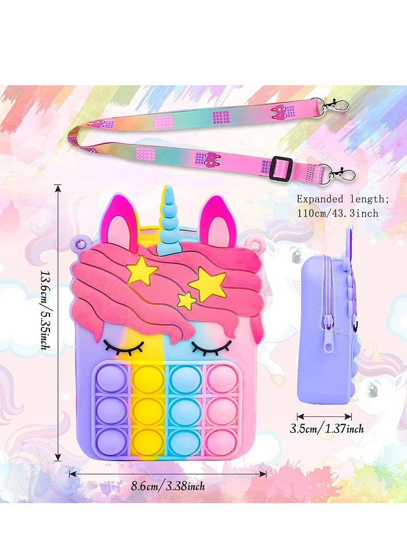 Y&D Colorful Unicorn Shoulder Bag Fidget Toys Pop-in-It Crossbody Handbag for Women Girls Push Bubble Sensory Pop Toy Bag, Silicone Small Purse Relieve Stress Relief - Image 5