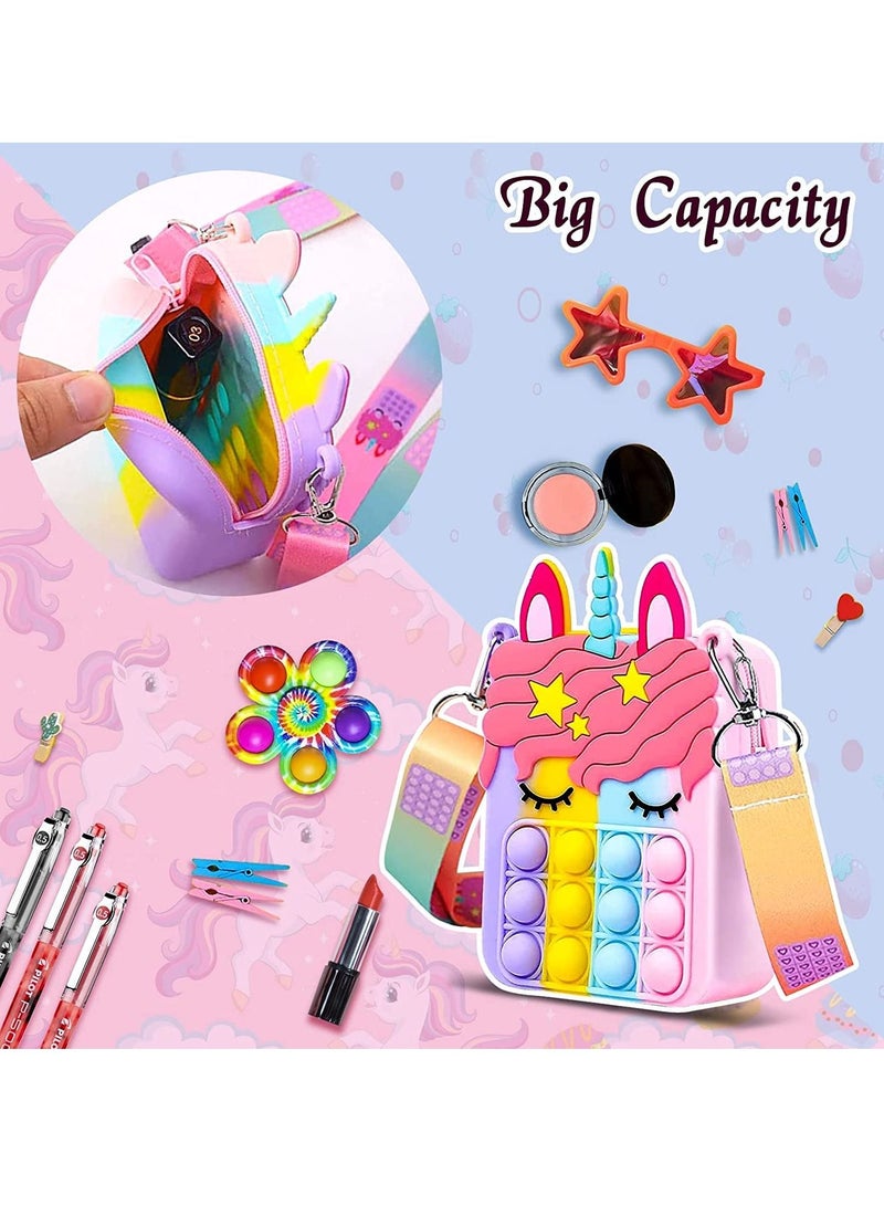Y&D Colorful Unicorn Shoulder Bag Fidget Toys Pop-in-It Crossbody Handbag for Women Girls Push Bubble Sensory Pop Toy Bag, Silicone Small Purse Relieve Stress Relief - Image 2