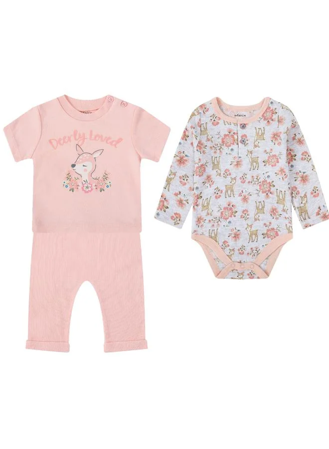 Luna & Lily 3-Piece Floral Bodysuit, Graphic T-Shirt and Pants
