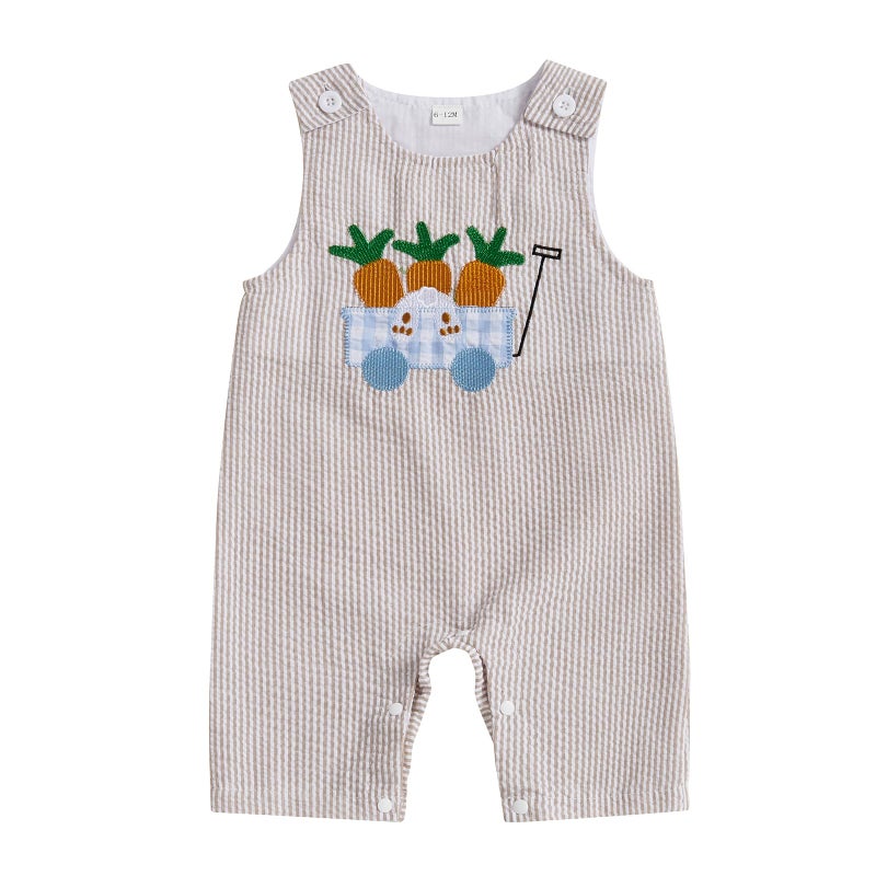 Thilsidee Infant Baby Boy Girl Easter Rabbit Jumpsuit Sleeveless Straps Romper Bib Pants One Piece Overalls Plaid Outfit (US, Age, 0 Months, 3 Months, B-Khaki) - Image 1