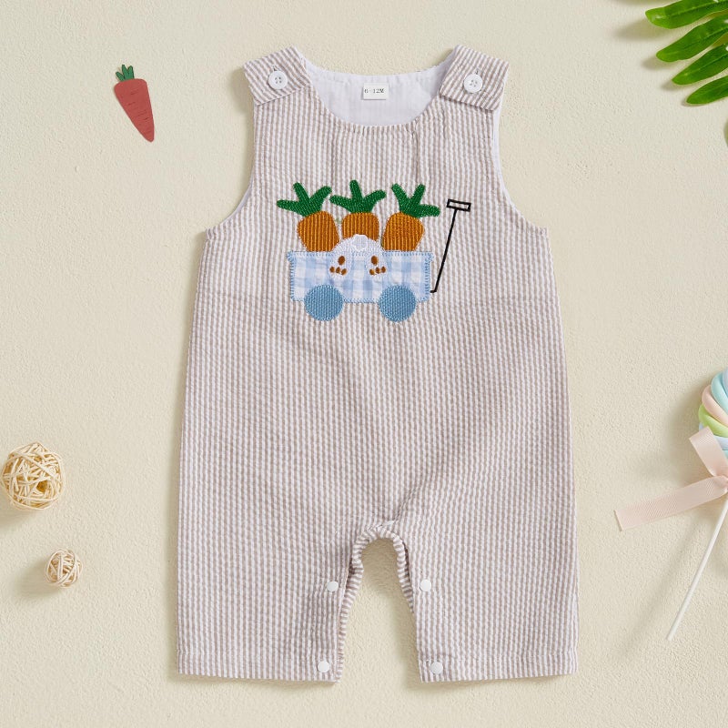 Thilsidee Infant Baby Boy Girl Easter Rabbit Jumpsuit Sleeveless Straps Romper Bib Pants One Piece Overalls Plaid Outfit (US, Age, 0 Months, 3 Months, B-Khaki) - Image 2