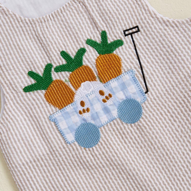 Thilsidee Infant Baby Boy Girl Easter Rabbit Jumpsuit Sleeveless Straps Romper Bib Pants One Piece Overalls Plaid Outfit (US, Age, 0 Months, 3 Months, B-Khaki) - Image 5