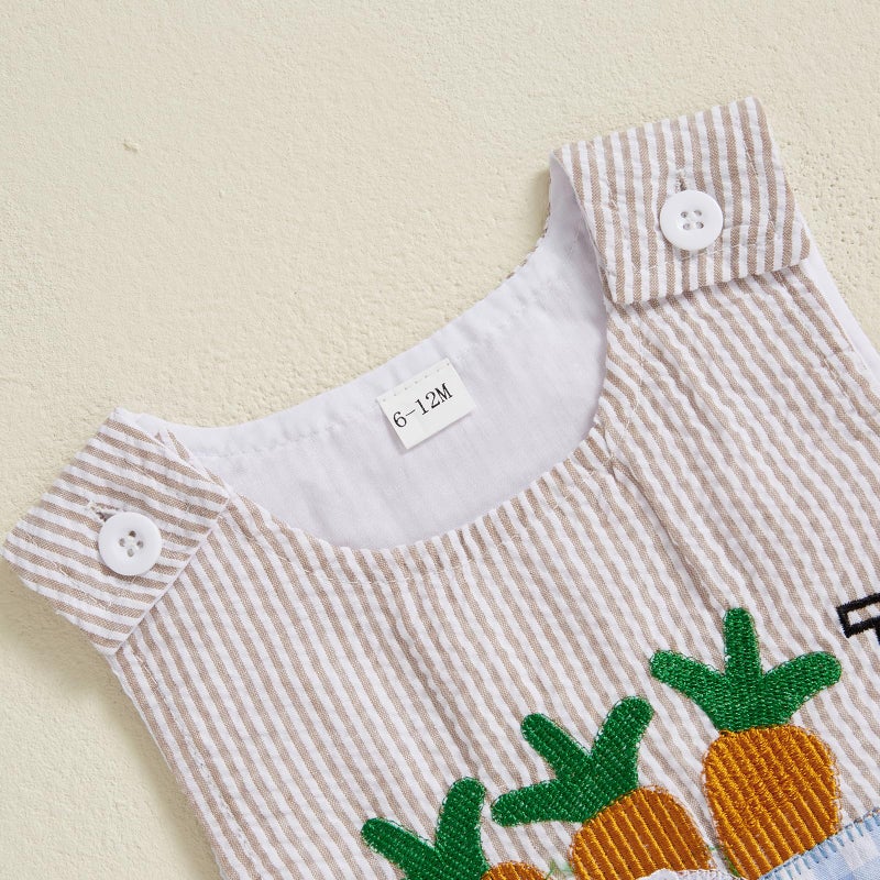 Thilsidee Infant Baby Boy Girl Easter Rabbit Jumpsuit Sleeveless Straps Romper Bib Pants One Piece Overalls Plaid Outfit (US, Age, 0 Months, 3 Months, B-Khaki) - Image 4