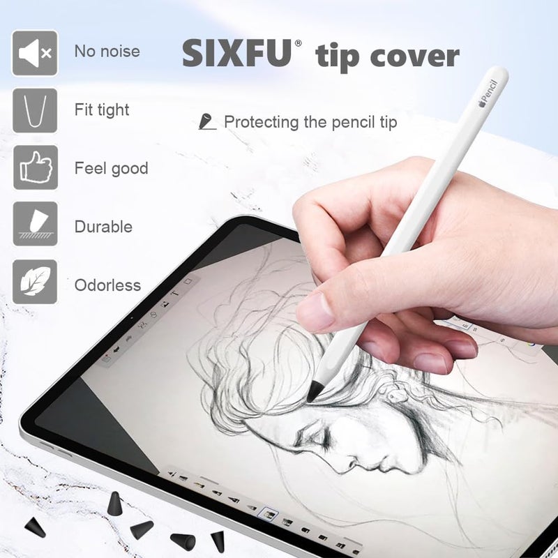 SIXFU 30 PCS Paper Feel Silence Covers for Apple Pencil Tips, Protects Both Tip and iPad Screen, Silicone Design, 30 Black Covers - Image 3