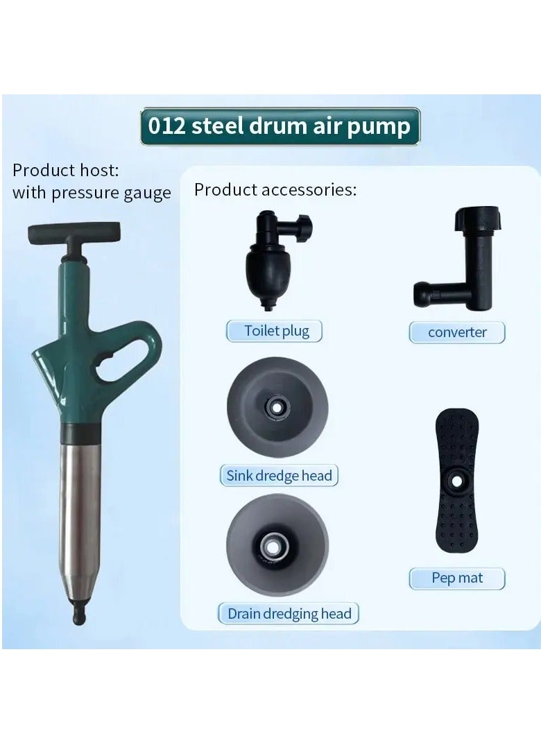 AROAQ Toilet Plunger Stainless Steel Toilet Pipe Dredger Pneumatic  with Real-time Barometer Kitchen Toilet One-click Press Dredging High Pressure Drain Clogged Sewer Tool Set Thickened Wall Cylinder  - Image 5