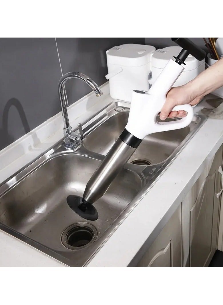 AROAQ Toilet Plunger Stainless Steel Toilet Pipe Dredger Pneumatic  with Real-time Barometer Kitchen Toilet One-click Press Dredging High Pressure Drain Clogged Sewer Tool Set Thickened Wall Cylinder  - Image 4