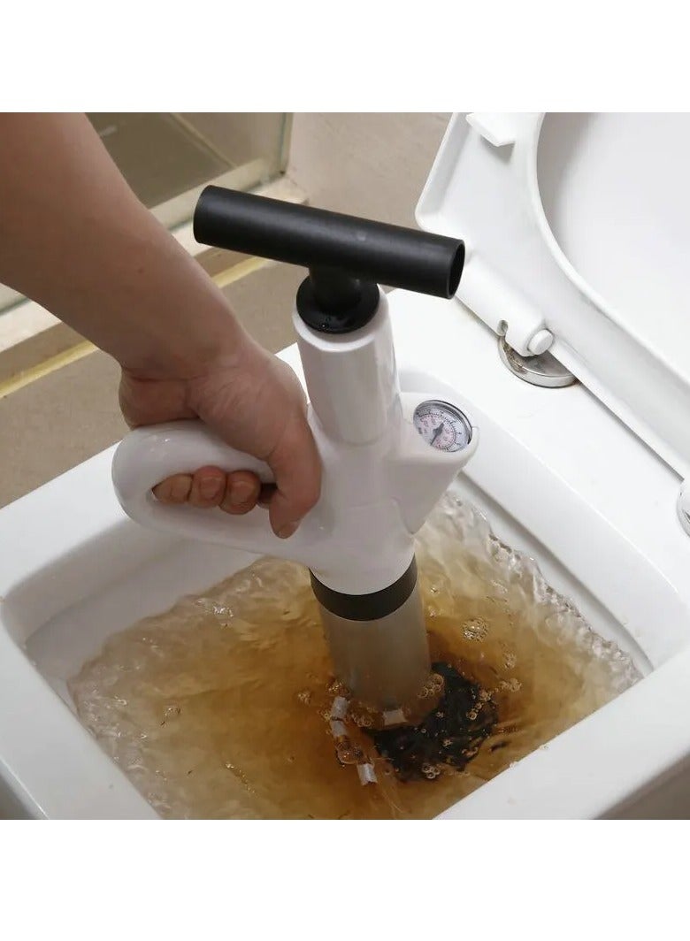 AROAQ Toilet Plunger Stainless Steel Toilet Pipe Dredger Pneumatic  with Real-time Barometer Kitchen Toilet One-click Press Dredging High Pressure Drain Clogged Sewer Tool Set Thickened Wall Cylinder  - Image 3