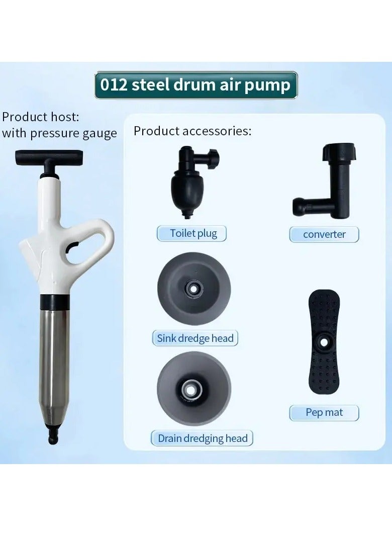 AROAQ Toilet Plunger Stainless Steel Toilet Pipe Dredger Pneumatic  with Real-time Barometer Kitchen Toilet One-click Press Dredging High Pressure Drain Clogged Sewer Tool Set Thickened Wall Cylinder  - Image 1