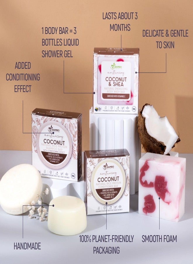 BAMBOEARTH Solid Rice Protein Shampoo, Conditioner and Body Wash Bundle | Shampoo, Conditioner & Wash Bars For Hair and Body w/All Natural Plant Based Essential Oils & Zero Waste Packaging (Coconut & Shea) - Image 2