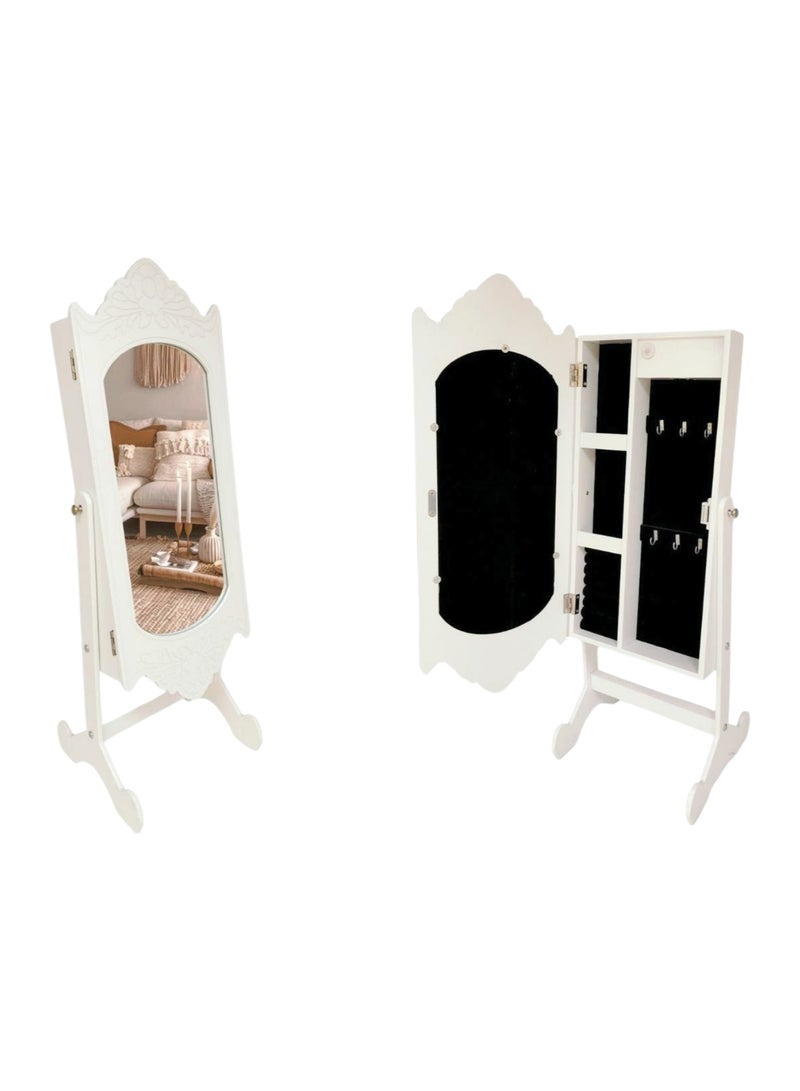 Wooden Jewelry Cabinet With Mirror White 81x27cm 