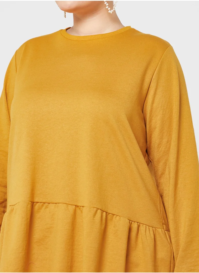 Alia by modanisa Round Neck Tiered Hem Sweatshirt