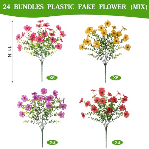 ADXORA 24 Bundles Artificial Flowers,Faux Plants for Spring Summer Decoration, UV Resistant Colorful Violets Eucalyptus for Outside Home Planter Porch Patio Yard Decor - Image 2