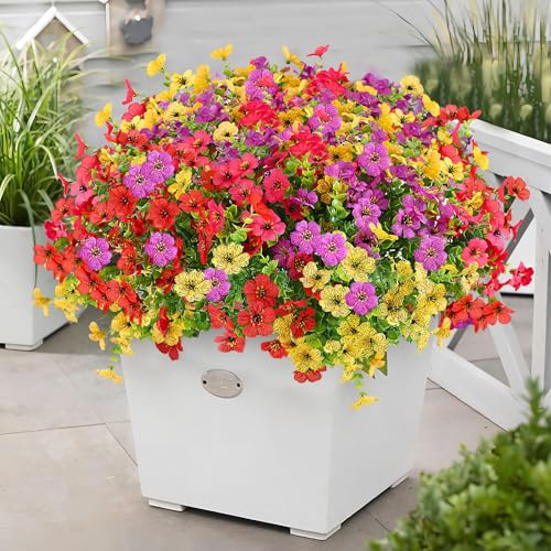 ADXORA 24 Bundles Artificial Flowers,Faux Plants for Spring Summer Decoration, UV Resistant Colorful Violets Eucalyptus for Outside Home Planter Porch Patio Yard Decor - Image 4