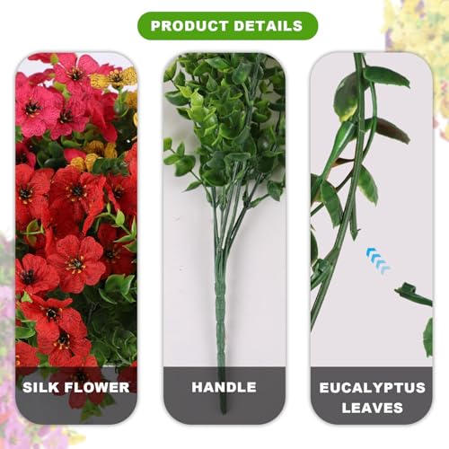 ADXORA 24 Bundles Artificial Flowers,Faux Plants for Spring Summer Decoration, UV Resistant Colorful Violets Eucalyptus for Outside Home Planter Porch Patio Yard Decor - Image 3