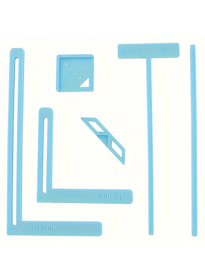 6 Pcs 5mm Plastic Multi Functional Ruler Set With Holes Ice Blue For Journal Scrapbook Notebook Covers Durable Decorative Binding Tool - Image 1