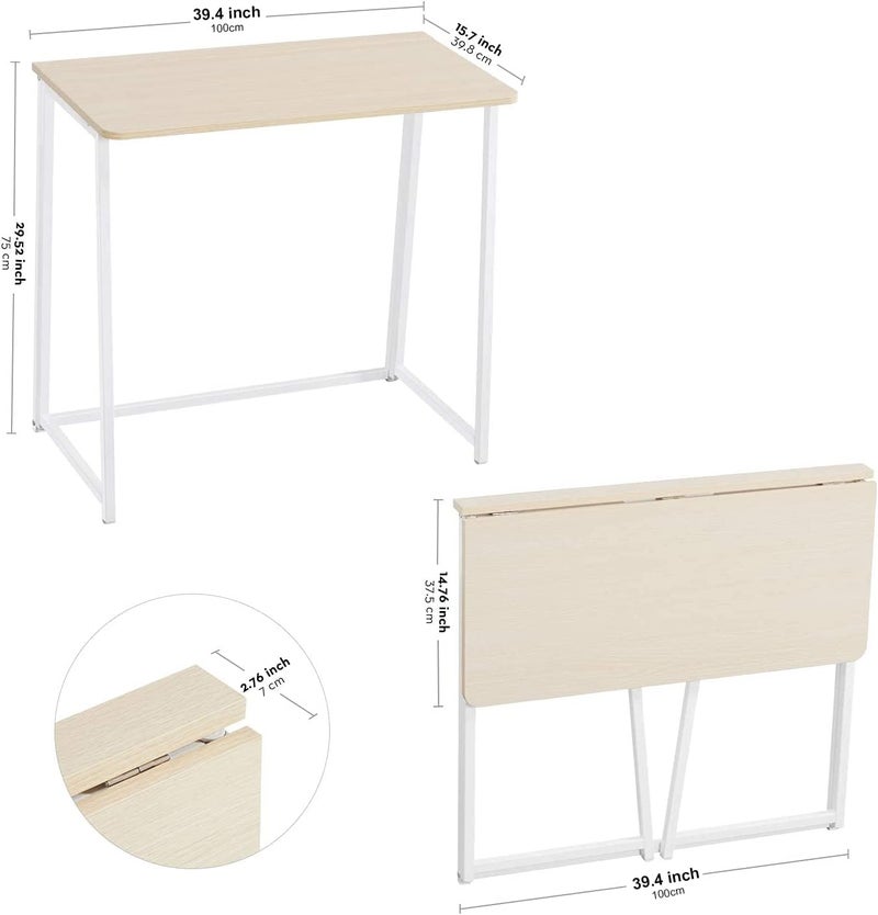 WOHOMO Folding Desk, Small Foldable Desk 39.4" for Small Spaces, Space Saving Computer Table Writing Workstation for Home Office, Easy Assembly, Oak - Image 3