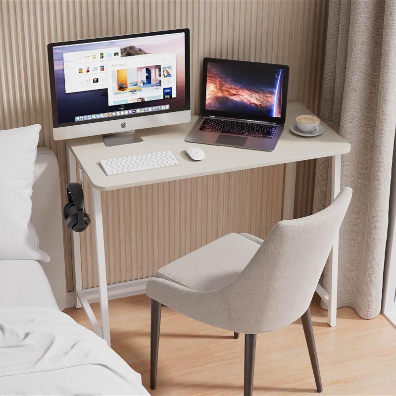 WOHOMO Folding Desk, Small Foldable Desk 39.4" for Small Spaces, Space Saving Computer Table Writing Workstation for Home Office, Easy Assembly, Oak - Image 5