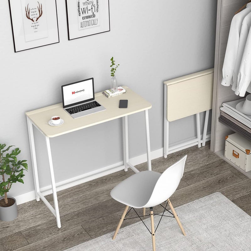 WOHOMO Folding Desk, Small Foldable Desk 39.4" for Small Spaces, Space Saving Computer Table Writing Workstation for Home Office, Easy Assembly, Oak - Image 2