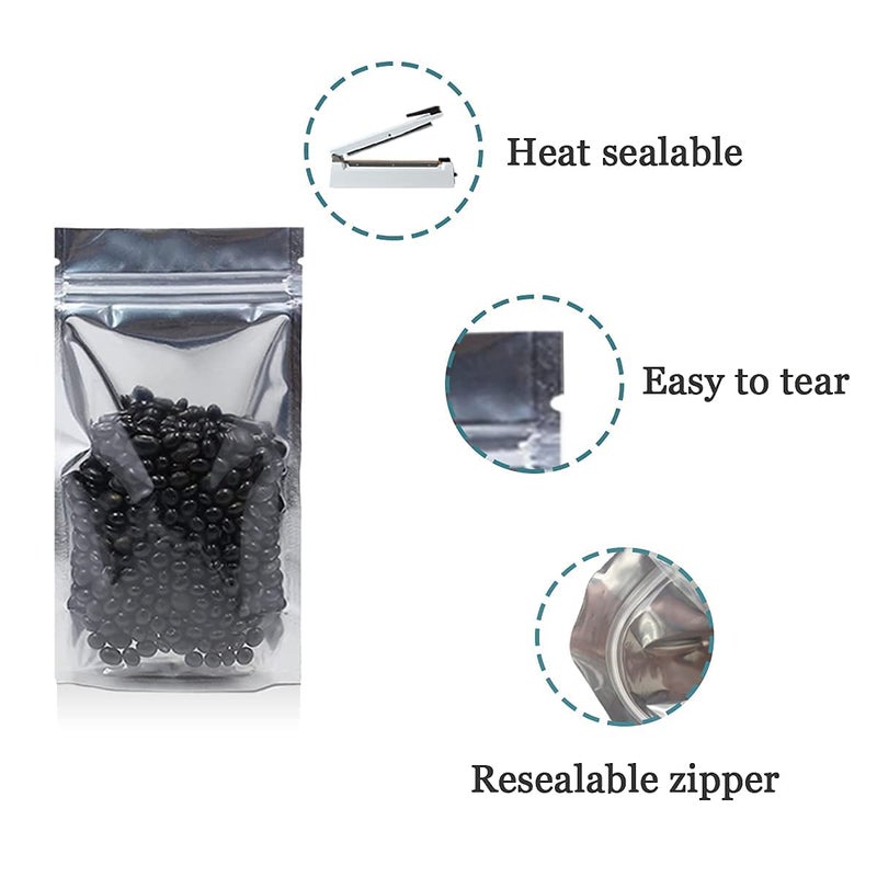 FERENLI 100 Pieces Stand Up Clear Front Zipper Lock Resealable Aluminum Mylar Foil Plastic Packaging Bag for Zip Heat Seal Package Lock with Tear Notch Long Term Food Storage 3.5x5.5 inch - Image 3