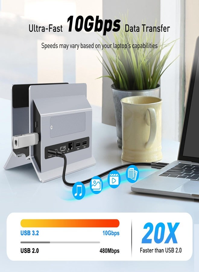 AboveTEK Vertical Laptop Docking Station, Gravity Auto Lock MacBook Stand, Aluminum Laptop Vertical Dock Stand, Silver - Image 4