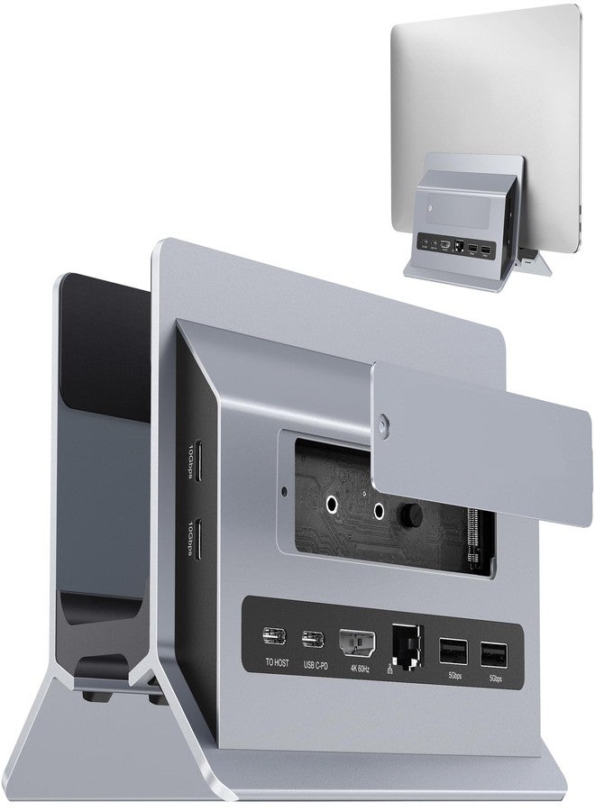 AboveTEK Vertical Laptop Docking Station, Gravity Auto Lock MacBook Stand, Aluminum Laptop Vertical Dock Stand, Silver - Image 1