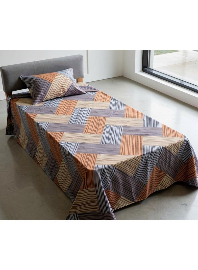 ريشا هوم Single size Cotton Blend Flat Bedsheet Set 144 Thread Geometric Striped Design 130x240 cm - Image 1