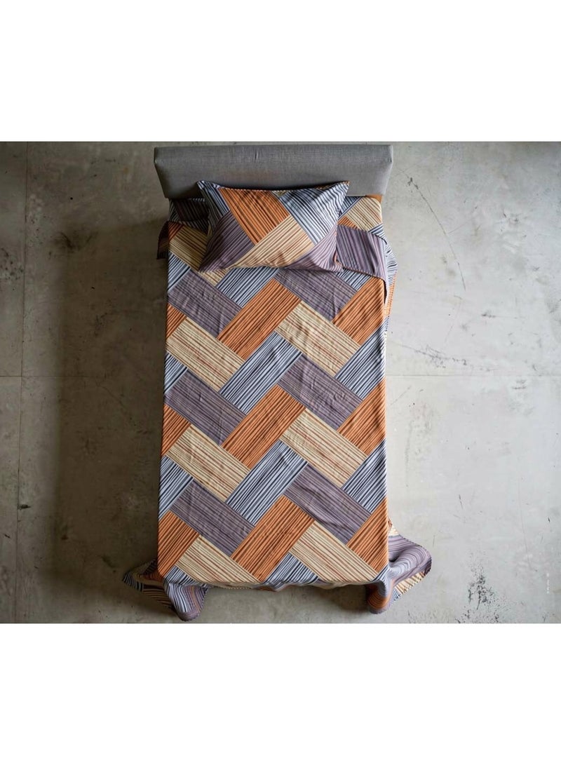 ريشا هوم Single size Cotton Blend Flat Bedsheet Set 144 Thread Geometric Striped Design 130x240 cm - Image 2