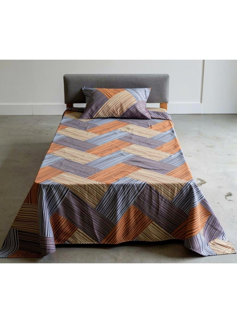 ريشا هوم Single size Cotton Blend Flat Bedsheet Set 144 Thread Geometric Striped Design 130x240 cm - Image 3