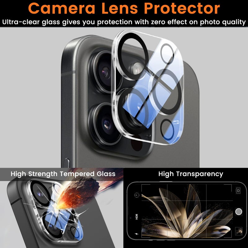 Lesakit 4+4 Pack Privacy Screen Protector for iPhone 16 Pro 6.3-Inch with 4 Pack Camera Lens Protector, Anti Spy Tempered Glass Film 9H Hardness Case Friendly - Image 5