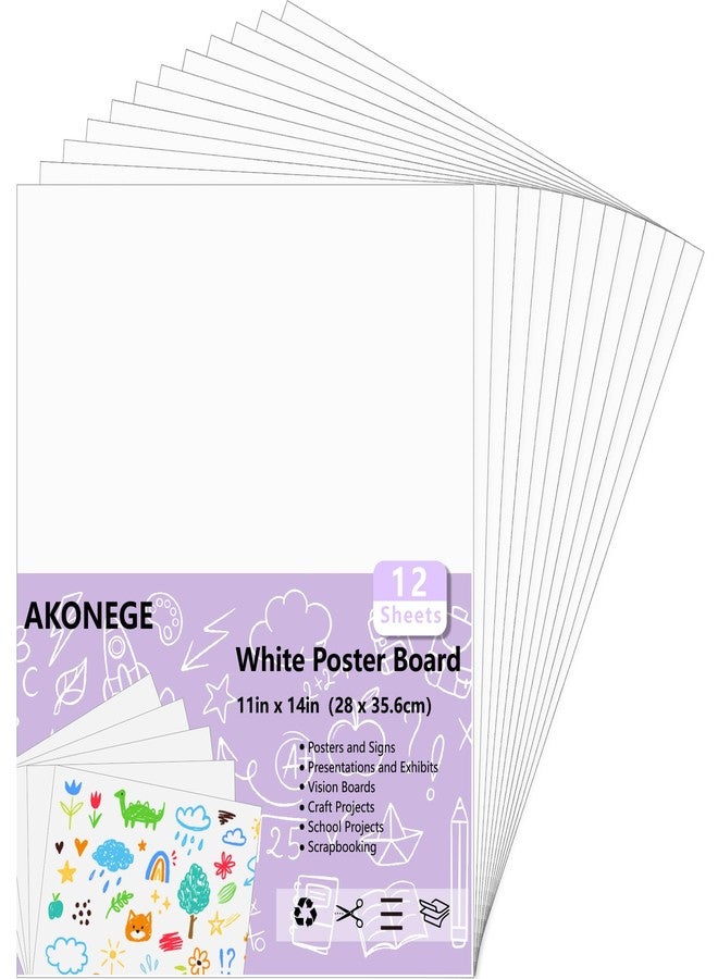 AKONEGE 12PCS Poster Board 11" x 14" White Poster Paper Bulk, 250GSM Thickness Vision Boards Blank Graphic Display Posterboards for School Arts Crafts Projects Drawing Office Presentations Supplies - Image 1