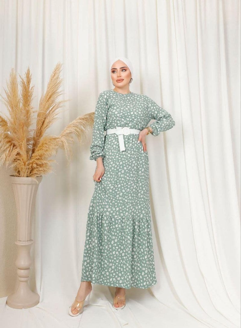 Mint green printed long dress 