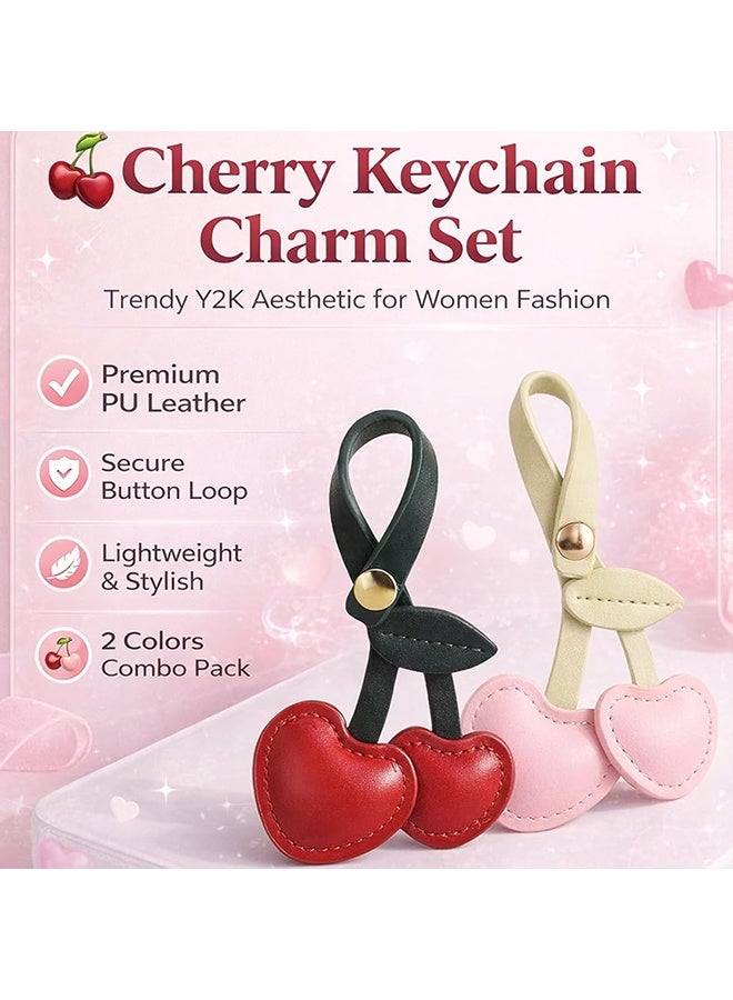 Wffo 2PCS Cherry Bag Charms, PU Cherry Bag Charm for Handbags, Fashion Bag Accessories, Cute Keychain Charms for Women - 10cm (3.9in) Cherry Charm for Daily Use & Gifting - Red/Pink - Image 5