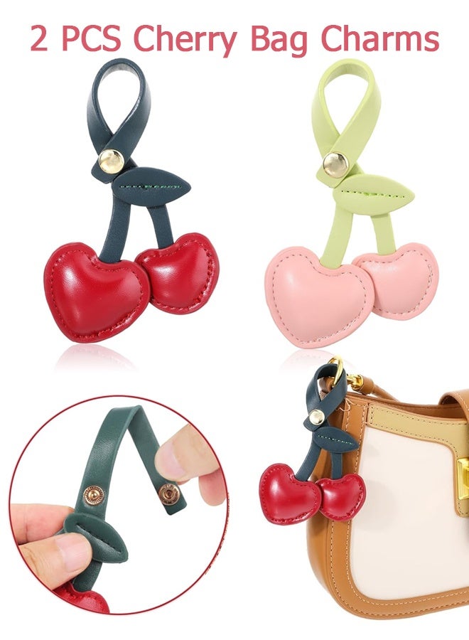 Wffo 2PCS Cherry Bag Charms, PU Cherry Bag Charm for Handbags, Fashion Bag Accessories, Cute Keychain Charms for Women - 10cm (3.9in) Cherry Charm for Daily Use & Gifting - Red/Pink - Image 1