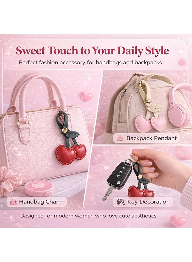 Wffo 2PCS Cherry Bag Charms, PU Cherry Bag Charm for Handbags, Fashion Bag Accessories, Cute Keychain Charms for Women - 10cm (3.9in) Cherry Charm for Daily Use & Gifting - Red/Pink - Image 4