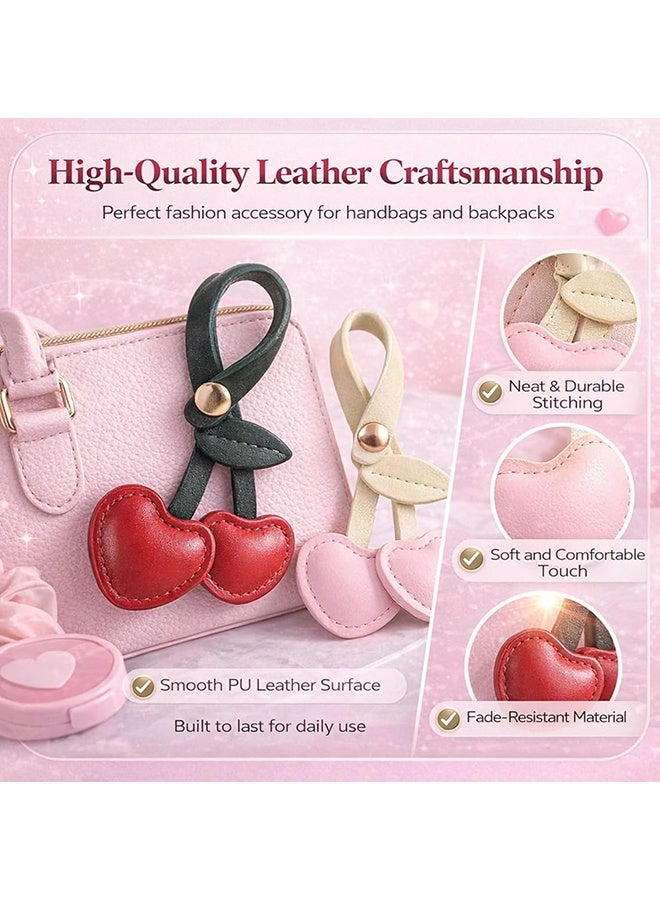 Wffo 2PCS Cherry Bag Charms, PU Cherry Bag Charm for Handbags, Fashion Bag Accessories, Cute Keychain Charms for Women - 10cm (3.9in) Cherry Charm for Daily Use & Gifting - Red/Pink - Image 3