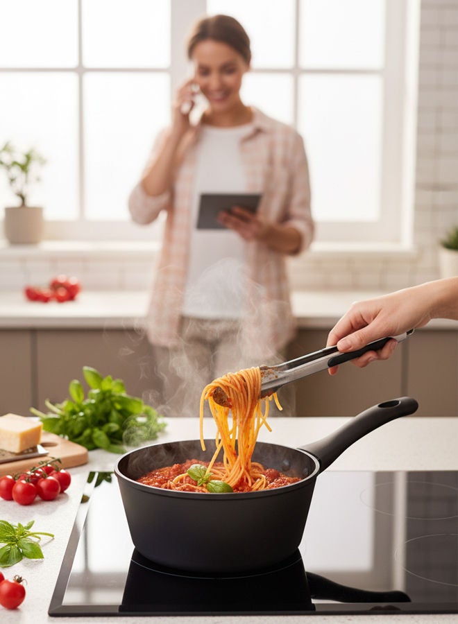 Trust Non-Stick Aluminium Sauce Pan With Glass Lid With Heat Resistant Handle Black 18cm - Image 4