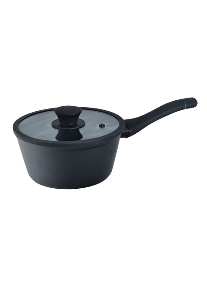 Trust Non-Stick Aluminium Sauce Pan With Glass Lid With Heat Resistant Handle Black 18cm - Image 1