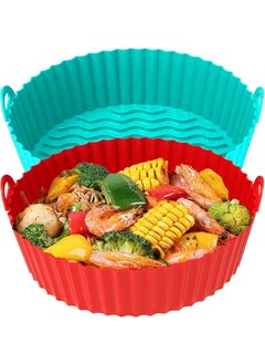 Brzone 2 Pcs Air Fryer Silicone Liners Inserts for 3 to 5 QT Reusable Baking Tray Oven Accessories Easy to Clean Dishwasher Safe Food Grade Silicone Fits Large Air Fryers 7 inch Multi Color 