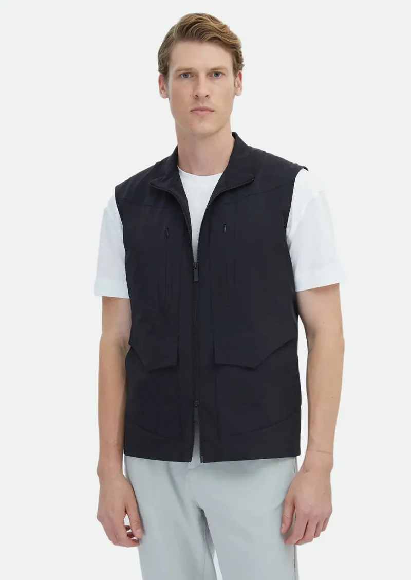 RAMSEY Black Regular Fit Turtleneck Casual Weaving Puffer Vest