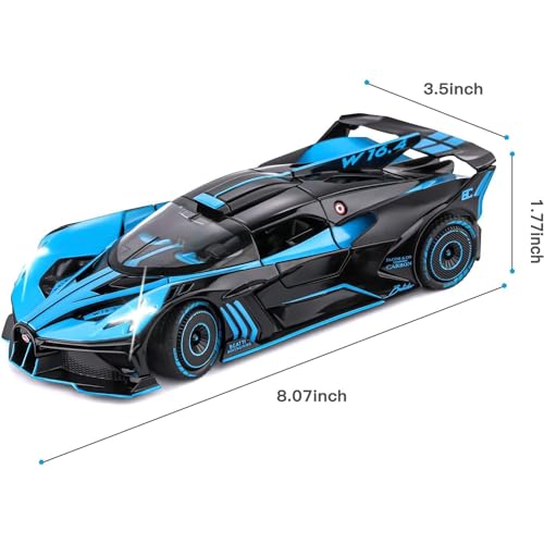 Coelon Metal Pull Back Diecast Car 1:24 Big Bugati Bolide Pull Back Car Model with Sound Light Boys Gifts Toys for Kids,multicolor - Image 2