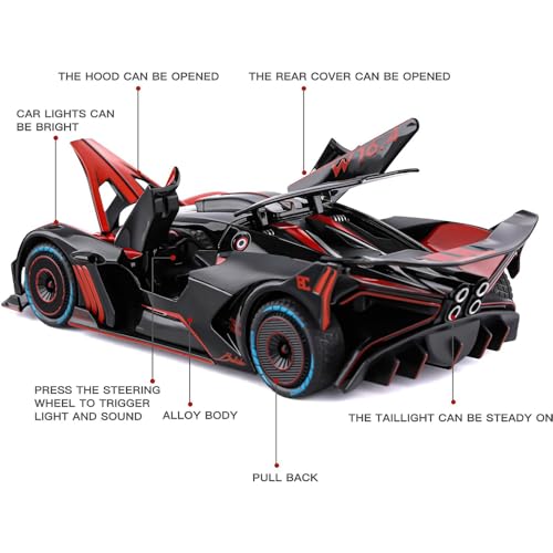 Coelon Metal Pull Back Diecast Car 1:24 Big Bugati Bolide Pull Back Car Model with Sound Light Boys Gifts Toys for Kids,multicolor - Image 3