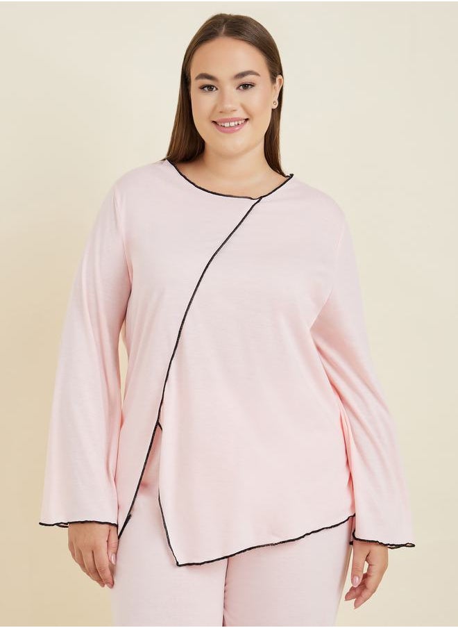 Styli - Plus Contrast Edge Split Long Sleeve T-Shirt & Pyjama Set - Image 1