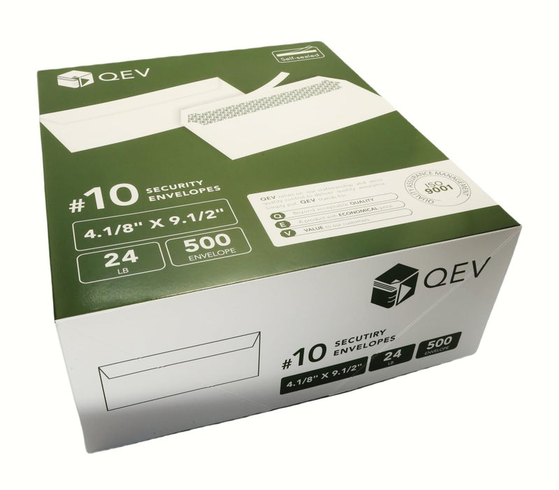 QEV No 10 Letter Size Self Seal Envelopes with Security Patterns, 500 counts, Business envelope, Windowless - Image 3