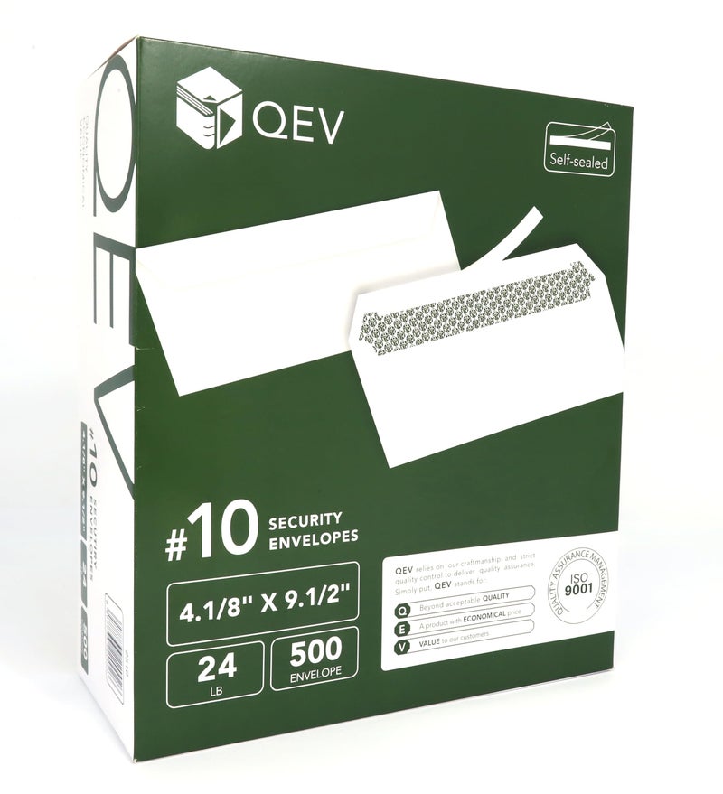 QEV No 10 Letter Size Self Seal Envelopes with Security Patterns, 500 counts, Business envelope, Windowless - Image 2