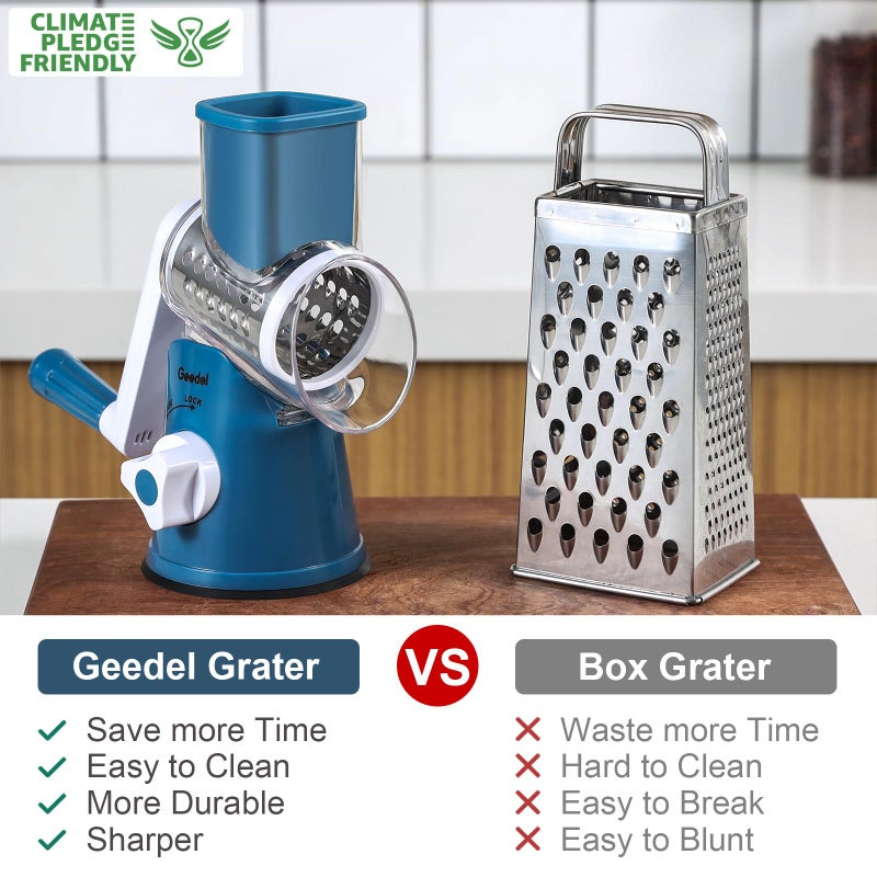 Geedel Rotary Cheese Grater, Kitchen Mandoline Vegetable Slicer with 3 Interchangeable Blades, Easy to Clean Rotary Grater Slicer for Fruit, Vegetables, Nuts - Image 2